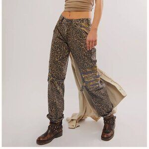 One Teaspoon Leopard Print Straight-Leg Cargo Jeans - Free People